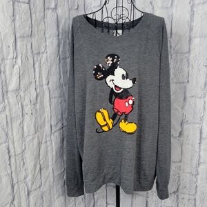 Disney Gray Mickey Mouse Sequin Long‎ Sleeve Blouse XXG